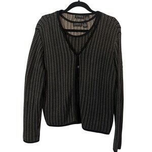 Liz Claiborne Sweater Set Size M Silk Knit Textured Dash Black Tan Cardigan Tank